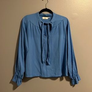 Loose Blue Satin Blouse - Size 36